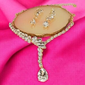 Bagley Mischka Gold Necklace Earring Set Evening Wedding Modern Socialite Glam